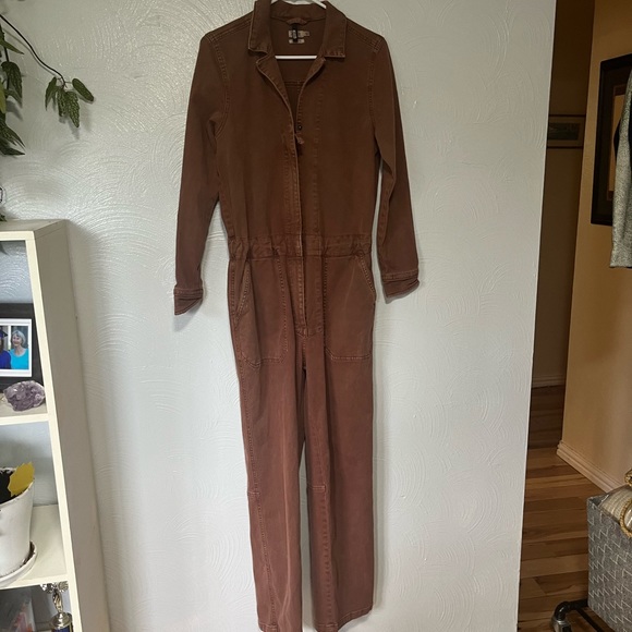 Faherty Overland Twill Jumpsuit in Henna Wide Leg Zip Collared Organic Cotton S - Picture 4 of 11